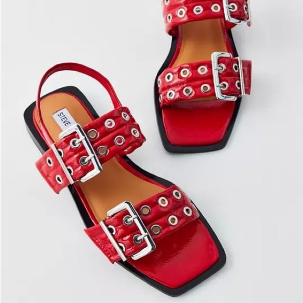 Steve Madden Red Patent Buckle Sandals